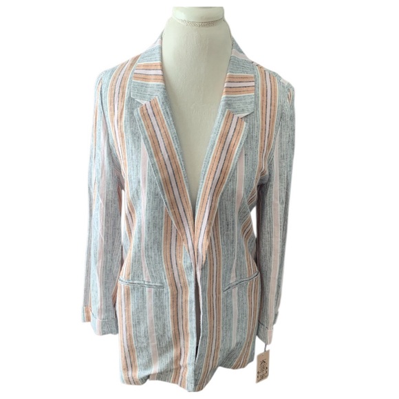 Nanette Lepore Linen Blend Long Sleeve Striped Open Front Blazer Sz Medium NWT - Picture 3 of 9